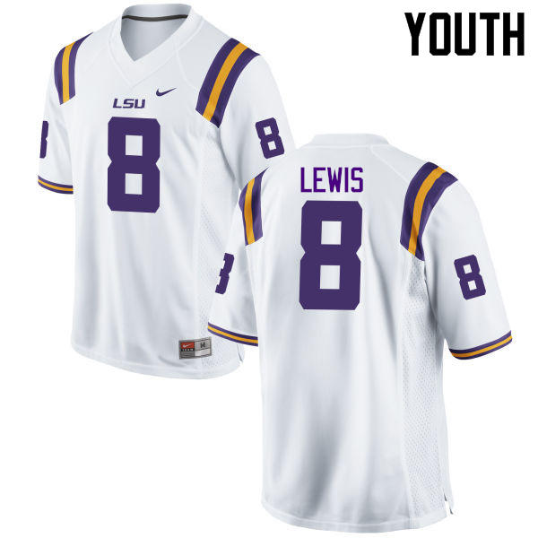 Youth LSU Tigers #8 Caleb Lewis College Football Jerseys Game-White